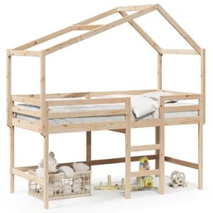 vidaXL Cama alta con escalera y techo madera maciza de pino 90x190 cm