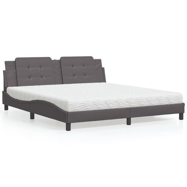 vidaXL Cama con colch&oacute;n Zadar cuero sint&eacute;tico gris 180x200 cm