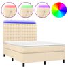 vidaXL Cama box spring colch&oacute;n y luces LED tela crema 140x190 cm