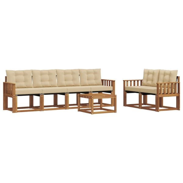vidaXL Conjunto de sof&aacute;s de exterior con coj&iacute;n 7 pcs Natural y Beige