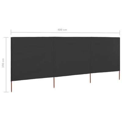 vidaXL Paravientos de playa de 3 paneles tela gris antracita 400x160cm