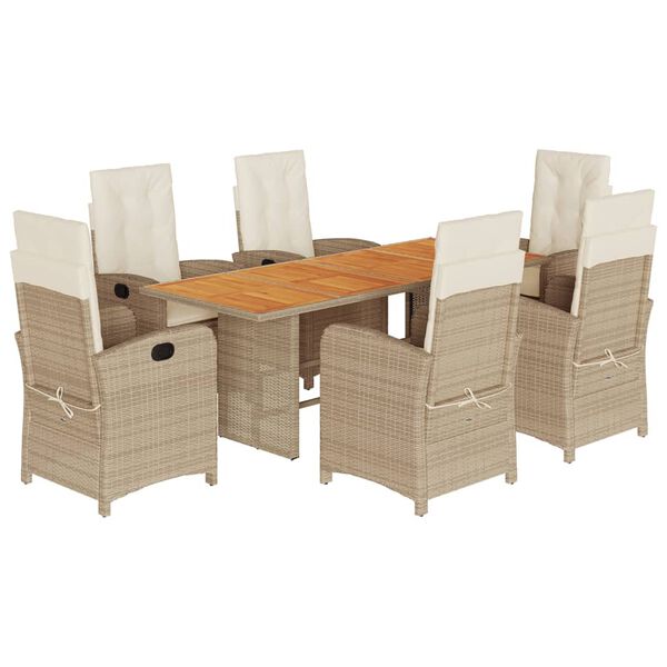 vidaXL Set comedor de jard&iacute;n 7 pzas con cojines rat&aacute;n sint&eacute;tico beige