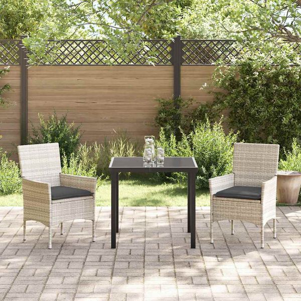 vidaXL Conjunto de Comedor de Jard&iacute;n 3 pcs Gris Claro rat&aacute;n sint&eacute;tico