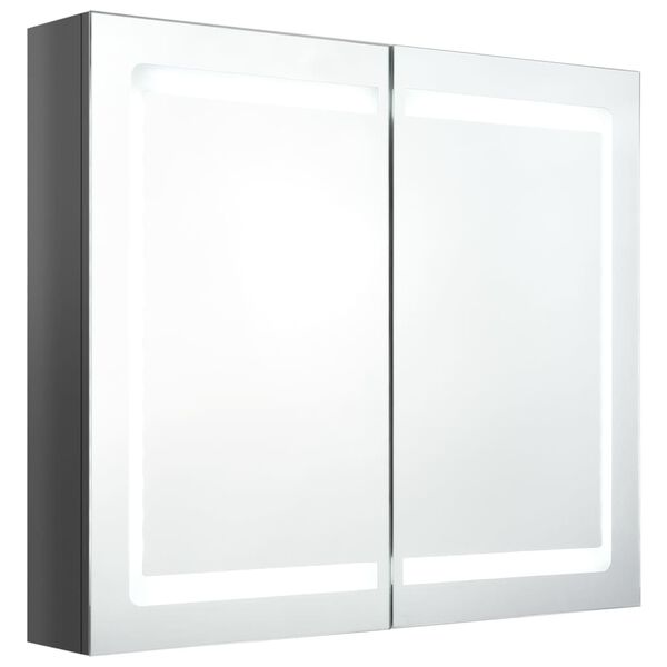 vidaXL Armario de baño con espejo LED gris brillante 80x12x68 cm