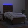 vidaXL Cama box spring colch&oacute;n luces LED tela marr&oacute;n oscuro 100x200cm