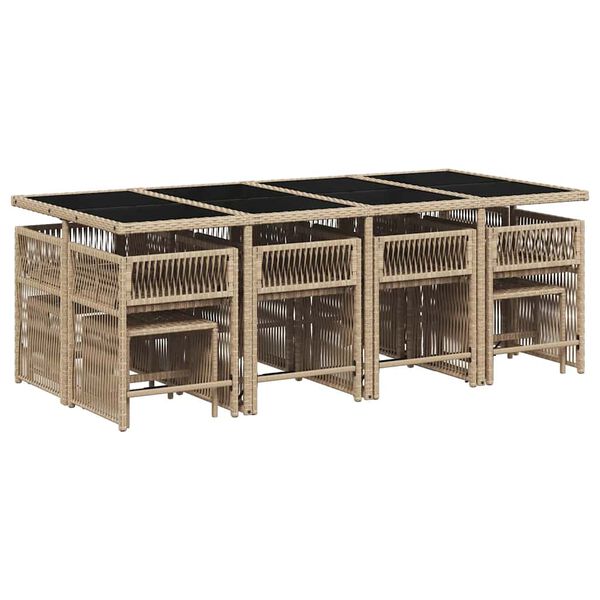 vidaXL Set comedor de jard&iacute;n con cojines 13 pzas rat&aacute;n sint&eacute;tico beige