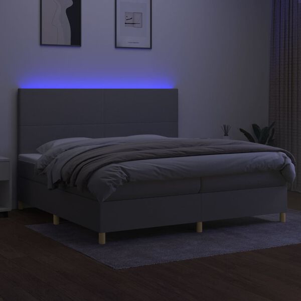 vidaXL Cama box spring con colch&oacute;n tela y LED gris claro 200x200 cm