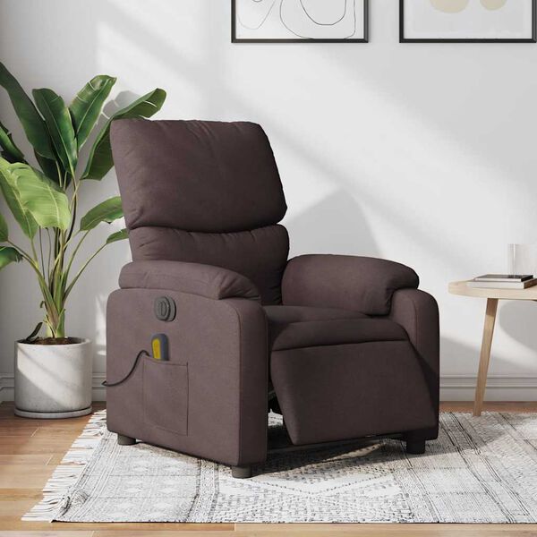 vidaXL Sill&oacute;n reclinable de masaje el&eacute;ctrico tela marr&oacute;n oscuro