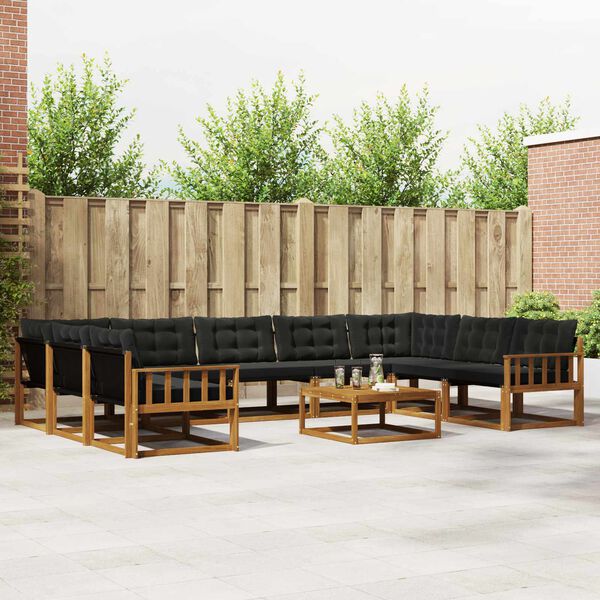 vidaXL Conjunto de sof&aacute;s de exterior con coj&iacute;n 10 pcs Natural y negro