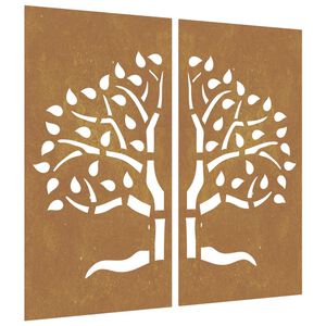 vidaXL Adorno pared jard&iacute;n 2 uds acero corten dise&ntilde;o &aacute;rbol 105x55 cm