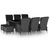 vidaXL Set comedor jard&iacute;n 9 pzas cojines rat&aacute;n sint&eacute;tico gris oscuro