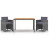vidaXL Set de comedor jard&iacute;n 3 piezas con cojines rat&aacute;n sint&eacute;tico gris