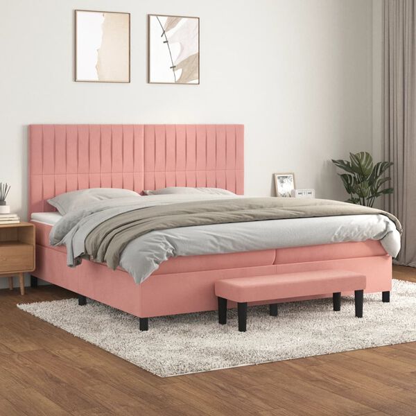 vidaXL Cama box spring con colch&oacute;n terciopelo rosa 200x200 cm