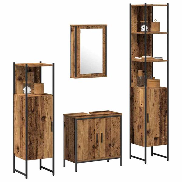 vidaXL Juego de muebles de ba&ntilde;o 4 pcs Marr&oacute;n Madera contrachapada