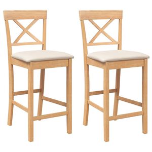 vidaXL Taburetes de bar con cojines 2 uds madera maciza natural caucho