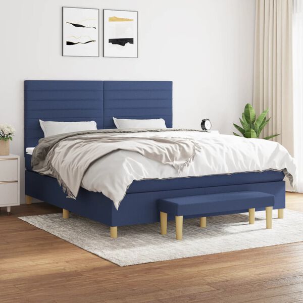 vidaXL Cama box spring con colch&oacute;n tela azul 180x200 cm