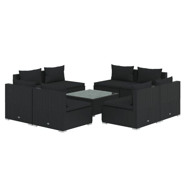 vidaXL Set de muebles de jard&iacute;n 9 pzas y cojines rat&aacute;n sint&eacute;tico negro
