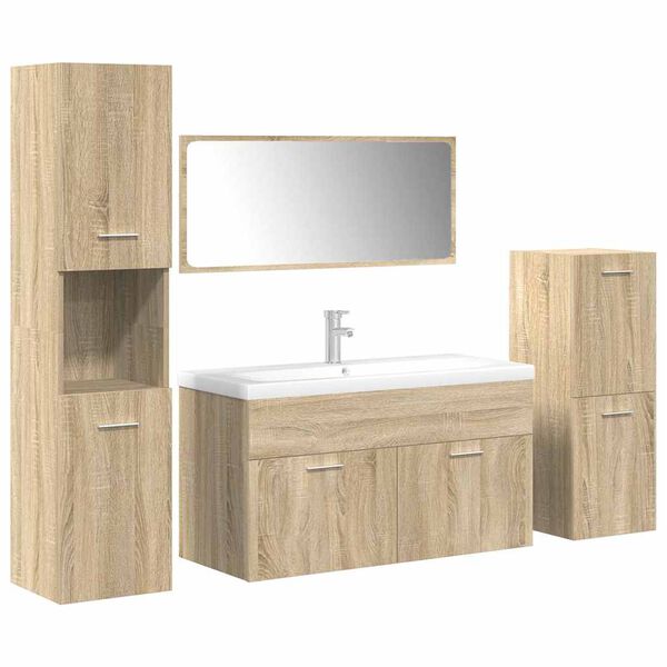 vidaXL Juego de muebles de ba&ntilde;o 5 pzas madera ingenier&iacute;a roble Sonoma