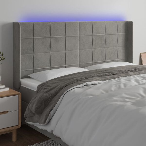 vidaXL Cabecero con LED de terciopelo gris claro 183x16x118/128 cm