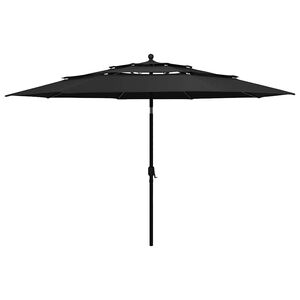 vidaXL Sombrilla jard&iacute;n de 3 niveles con palo de aluminio negro 3,5 m