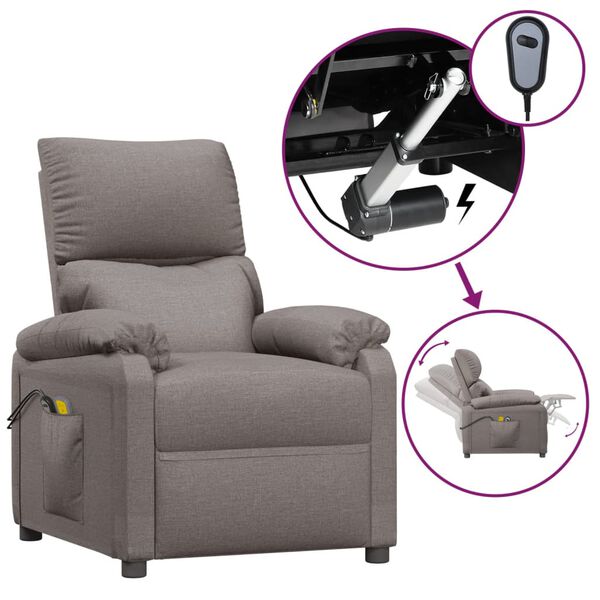vidaXL Sillón de masaje eléctrico tela gris taupé