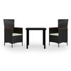 vidaXL Juego de comedor de jard&iacute;n 3 piezas con cojines negro