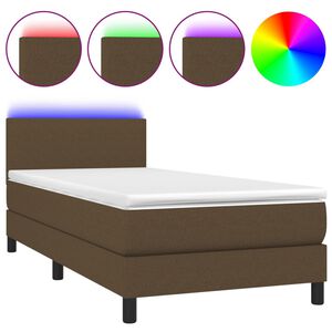 vidaXL Cama box spring con colch&oacute;n LED tela marr&oacute;n oscuro 80x200 cm