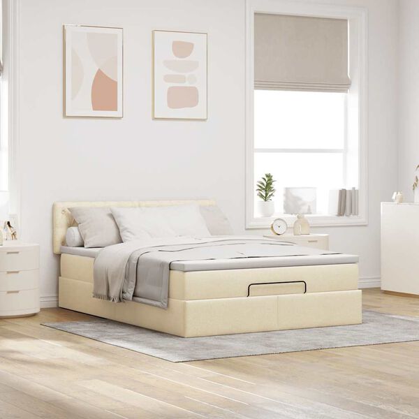 vidaXL Cama otomana con colch&oacute;n de tela color crema 140x190 cm