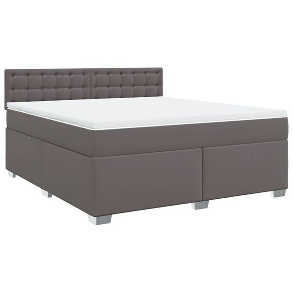 vidaXL Cama box spring con colch&oacute;n cuero sint&eacute;tico gris 180x200 cm