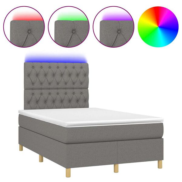 vidaXL Cama box spring con colch&oacute;n y LED tela marr&oacute;n oscuro 120x190 cm