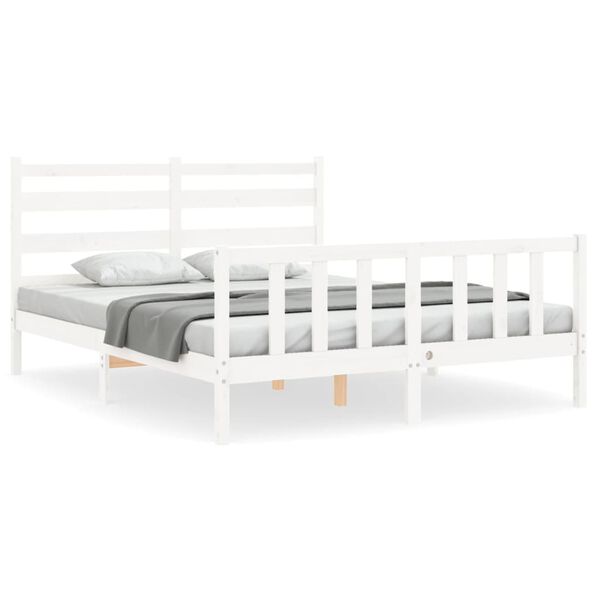 vidaXL Estructura de cama matrimonio con cabecero madera maciza blanco