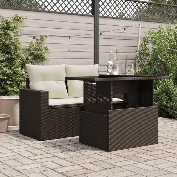 vidaXL Mesa de jard&iacute;n superficie vidrio rat&aacute;n PE marr&oacute;n 100x55x73 cm