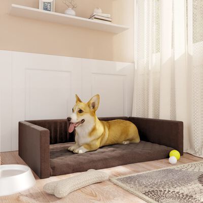 vidaXL Cama de maletero para perros aspecto lino marrón 110x70 cm