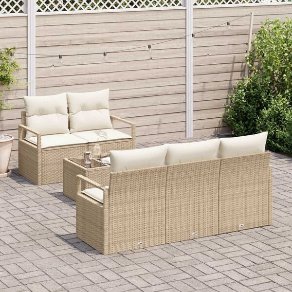 vidaXL Conjunto de sof&aacute; de jard&iacute;n 6 pcs Beige y Crema rat&aacute;n sint&eacute;tico
