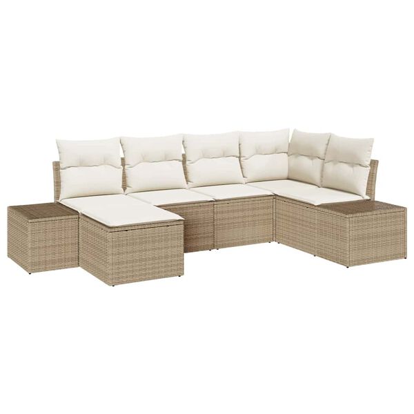vidaXL Conjunto de sof&aacute; de jard&iacute;n 6 pcs Beige y Crema rat&aacute;n sint&eacute;tico