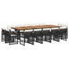 vidaXL Set comedor de jard&iacute;n con cojines 15 pzas rat&aacute;n sint&eacute;tico negro
