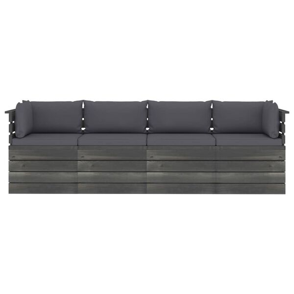 vidaXL Sof&aacute; de palets de jard&iacute;n 4 plazas y cojines madera maciza pino