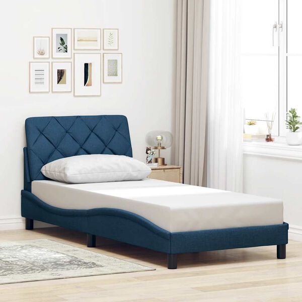 vidaXL Estructura de cama sin colch&oacute;n tela azul 90x190 cm