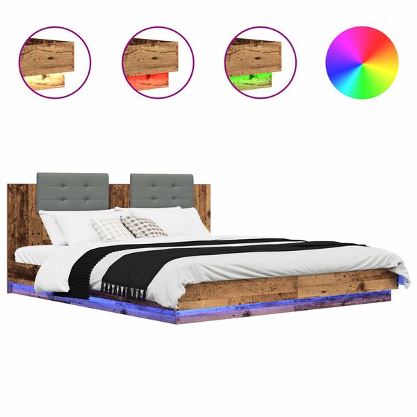 vidaXL Estructura de cama con cabecero Madera envejecida 180 x 200 cm