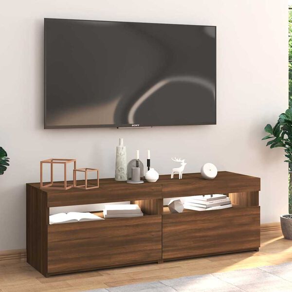 vidaXL Mueble de TV con luces LED marr&oacute;n roble 120x35x40 cm