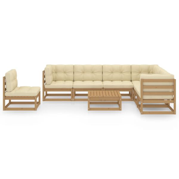 vidaXL Set de muebles de jard&iacute;n 8 pzs cojines madera pino marr&oacute;n miel