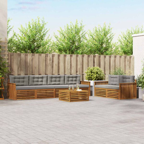 vidaXL Conjunto de sof&aacute;s de exterior 7 pcs Gris Natural y Claro