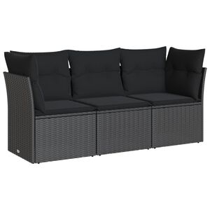 vidaXL Set de sof&aacute;s de jard&iacute;n con cojines 3 pzas rat&aacute;n sint&eacute;tico negro