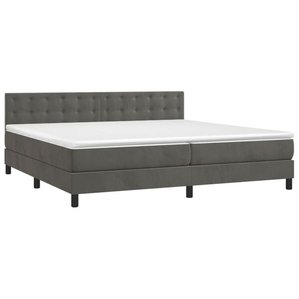 vidaXL Cama box spring colch&oacute;n y LED terciopelo gris oscuro 200x200 cm