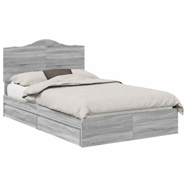 vidaXL Cama con almacenamiento con cabecera Gris Sonoma 135 x 190 cm