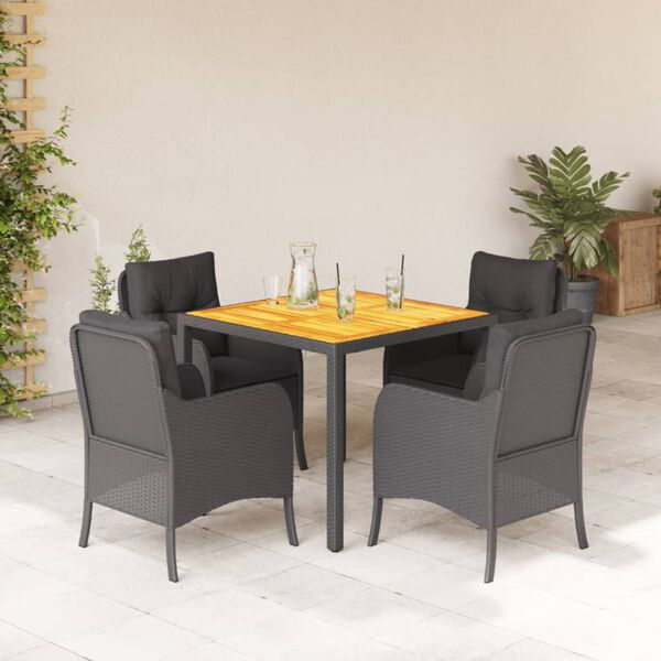 vidaXL Set de muebles jardín 5 pzas con cojines ratán sintético negro