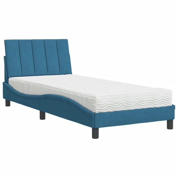vidaXL Cama con colch&oacute;n Hanko terciopelo azul 90x200 cm