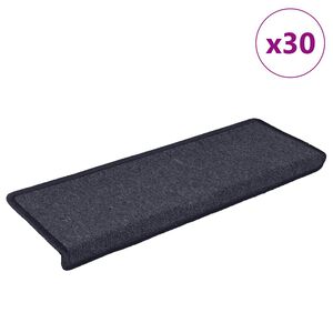 vidaXL Alfombrillas para escaleras 30 unidades 65x21x4 cm Gris oscuro y azul Borde rectangular
