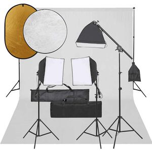 vidaXL Kit de estudio fotogr&aacute;fico con set de luces, fondo y reflector