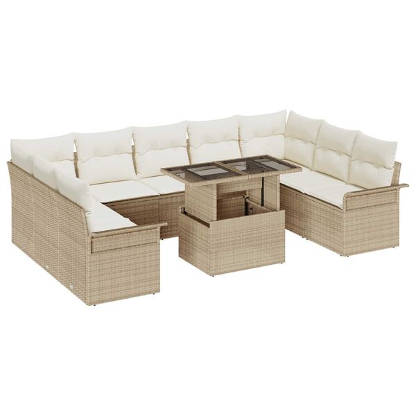 vidaXL Conjunto de sof&aacute; de jard&iacute;n 10 pcs Beige Rattan de Poli&eacute;ster